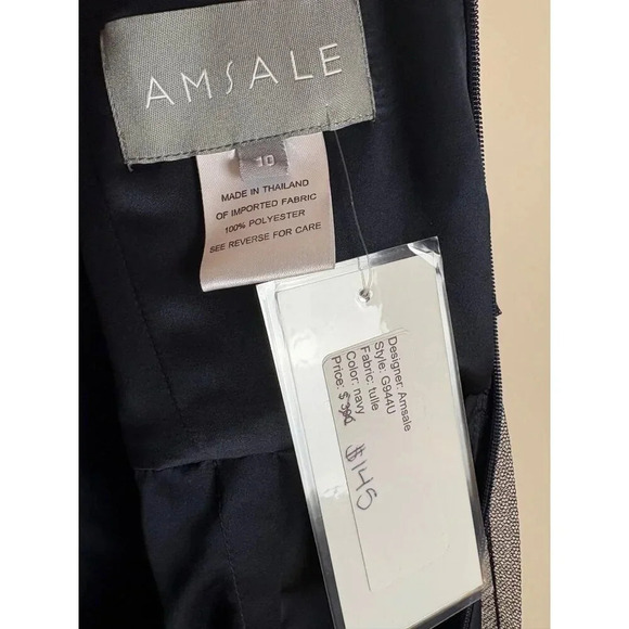 Amsale NWT Short Bridesmaid Prom Party Dress Navy Blue Halter Tulle Size 10 - Picture 6 of 12